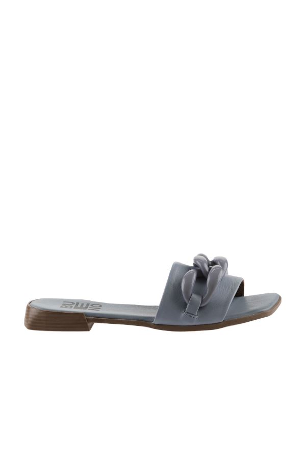 Mavi Deri Kadın Düz Terlik