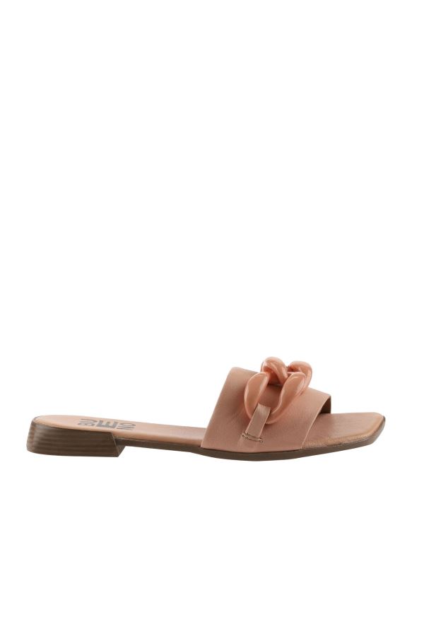 Pudra Deri Kadın Düz Terlik