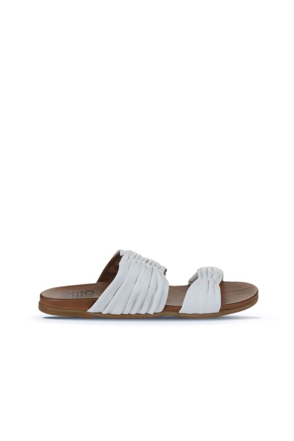 Beyaz Deri Kadın Düz Terlik