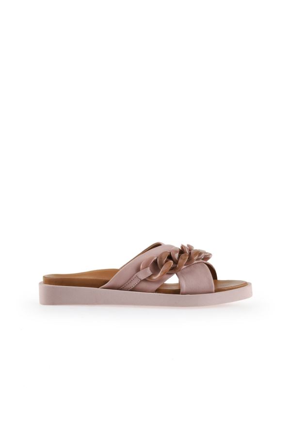 Gül Kurusu Deri Kadın Düz Terlik