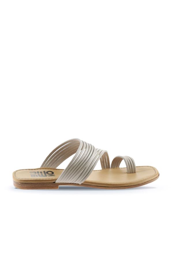 Beyaz Deri Kadın Parmak Arası Terlik