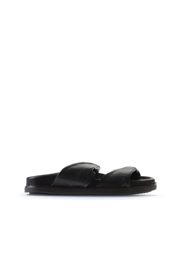 Siyah Deri Kadın Düz Terlik