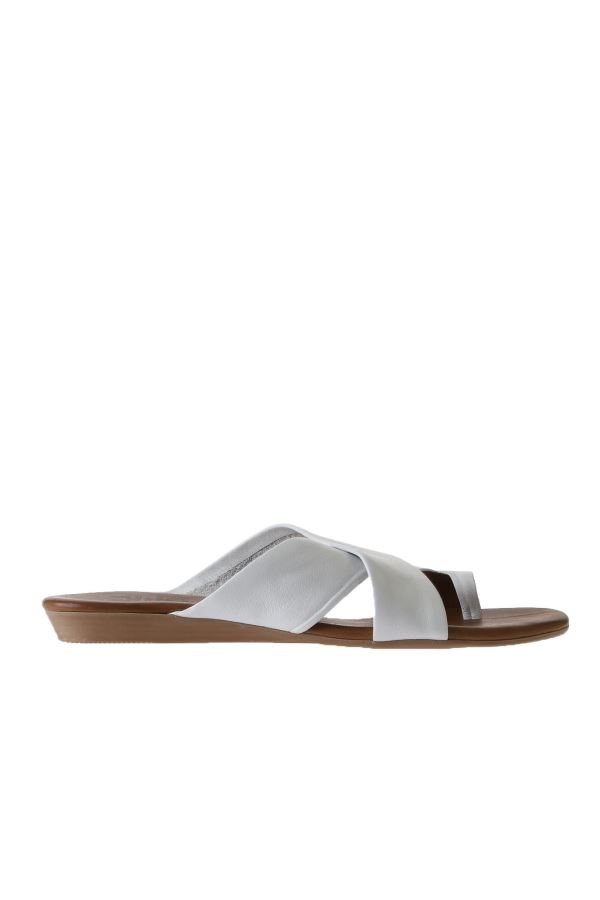 Beyaz Deri Kadın Parmak Arası Terlik 