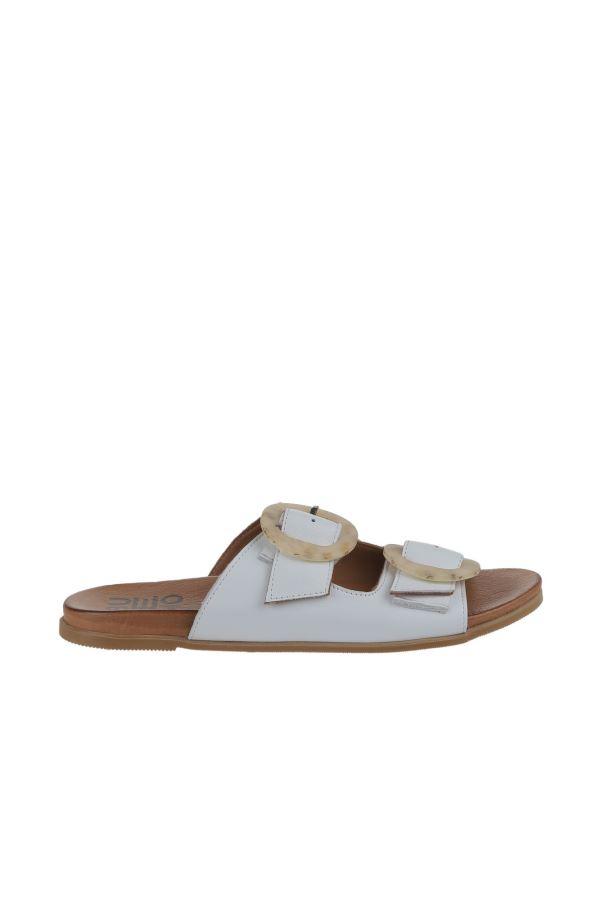 Beyaz Deri Kadın Düz Terlik 