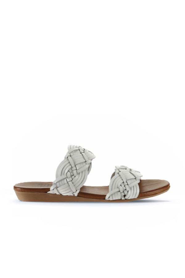 Beyaz Deri Kadın Düz Terlik