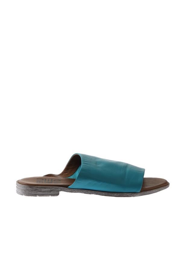 Turkuaz Deri Kadın Düz Terlik