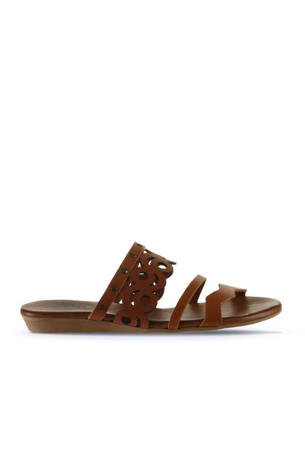 Taba Deri Kadın Düz Terlik