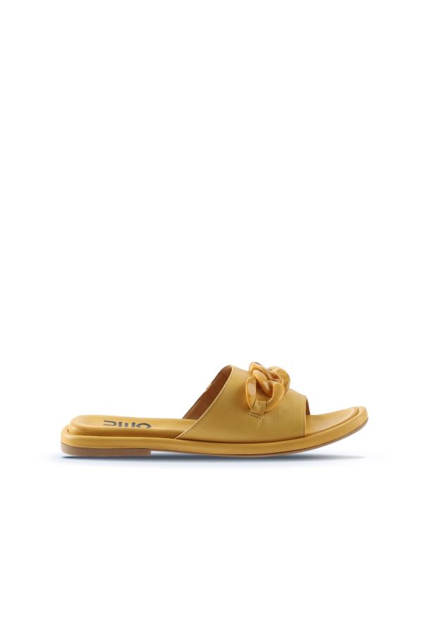 Sarı Deri Kadın Düz Terlik 