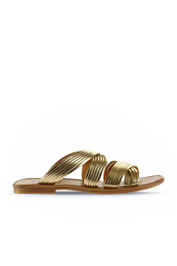 Sarı Parlak Deri Kadın Düz Terlik