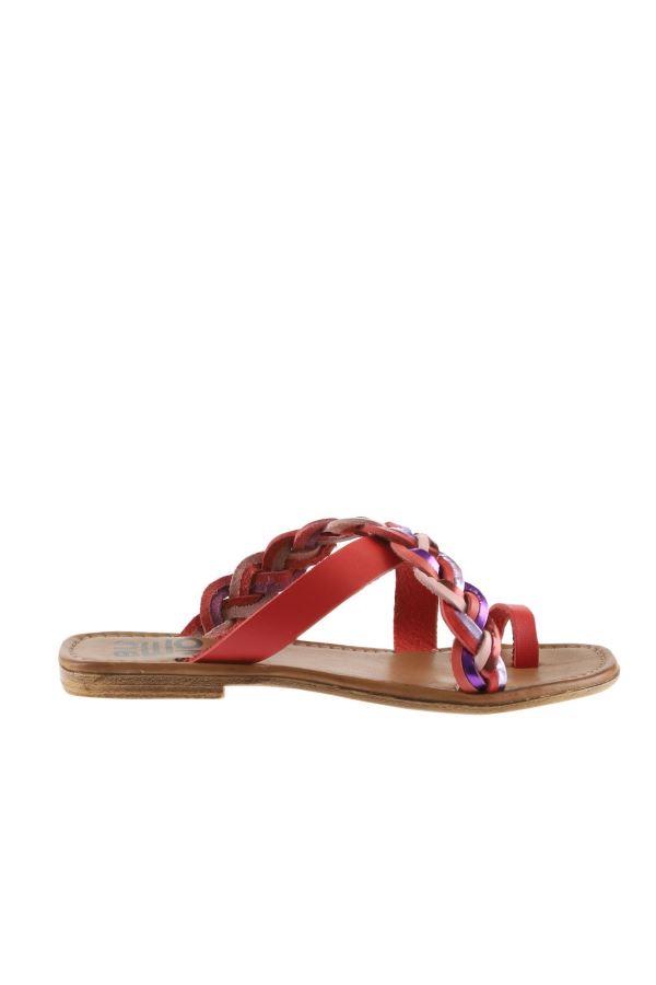 Kırmızı Multi Deri Kadın Parmak Arası Terlik
