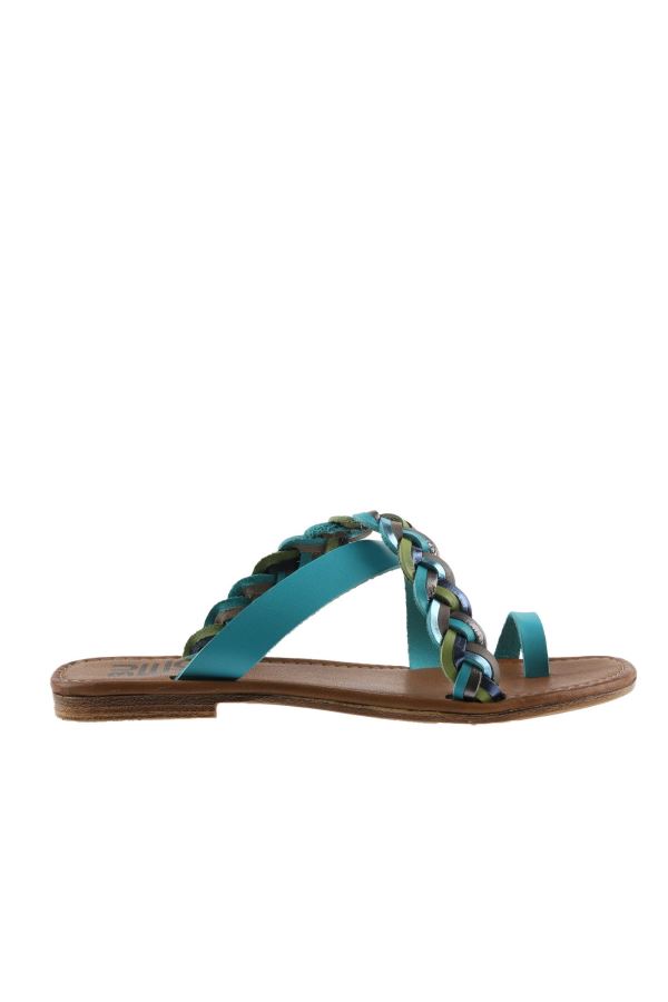 Turkuaz Multi Deri Kadın Parmak Arası Terlik