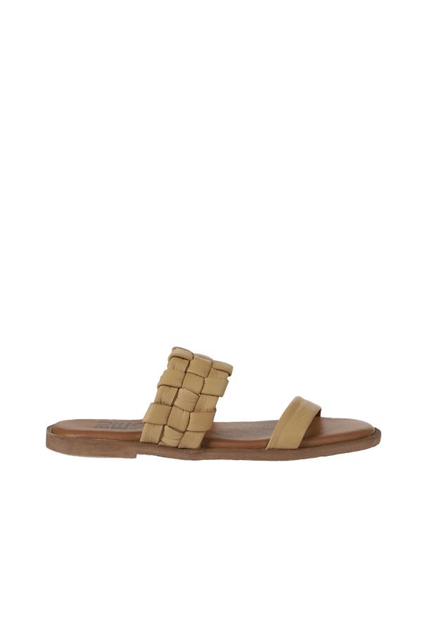 Bej Deri Kadın Düz Terlik