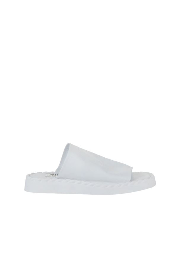 Beyaz Deri Kadın Düz Terlik