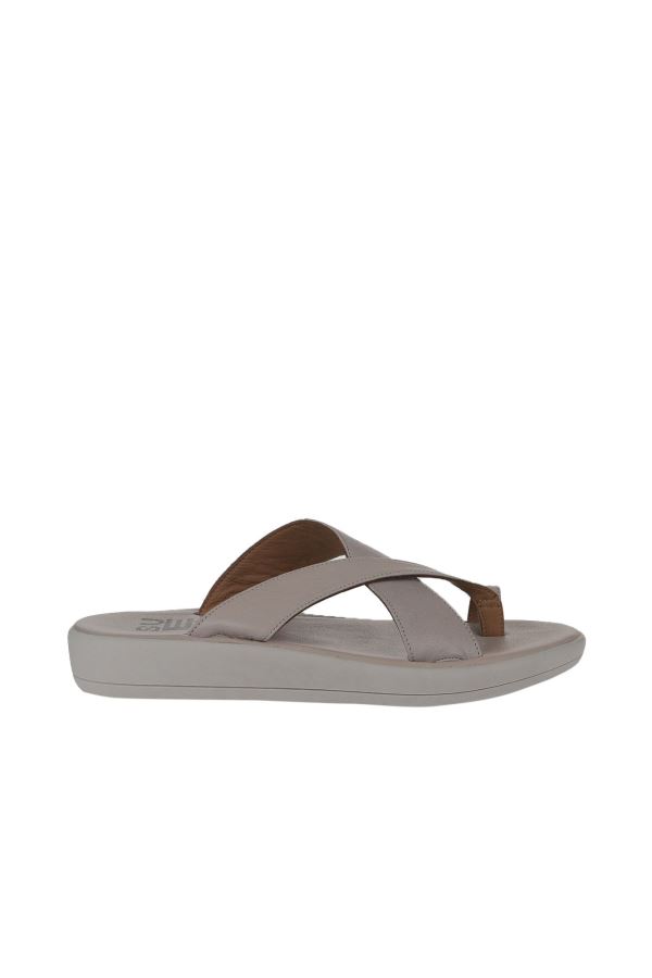 Gri Deri Kadın Parmak Arası Terlik