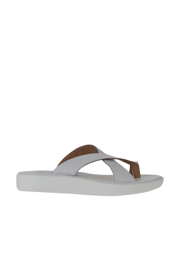 Beyaz Kırık Deri Kadın Parmak Arası Terlik