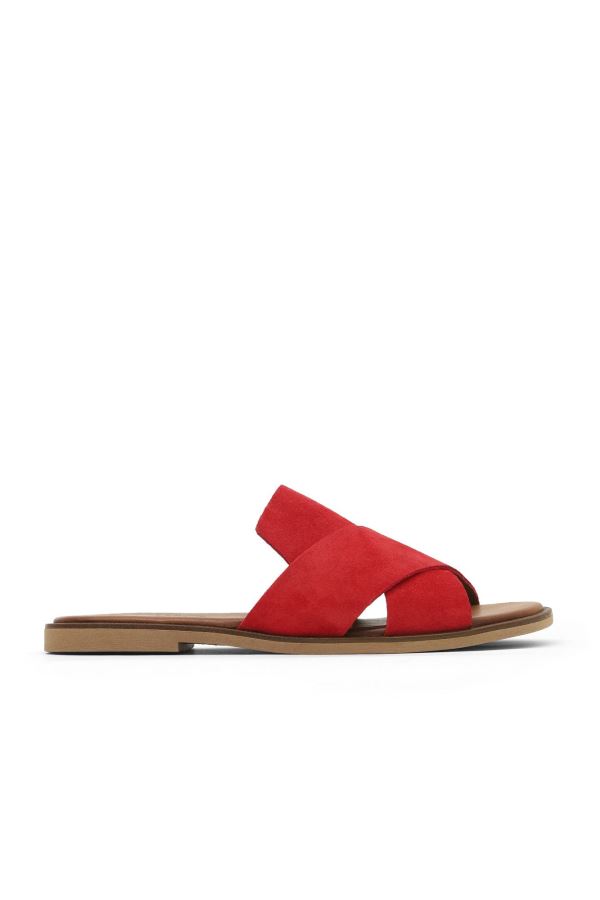 Kırmızı Alf Süet Kadın Düz Terlik