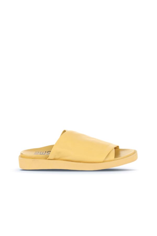 Sarı Deri Kadın Düz Terlik