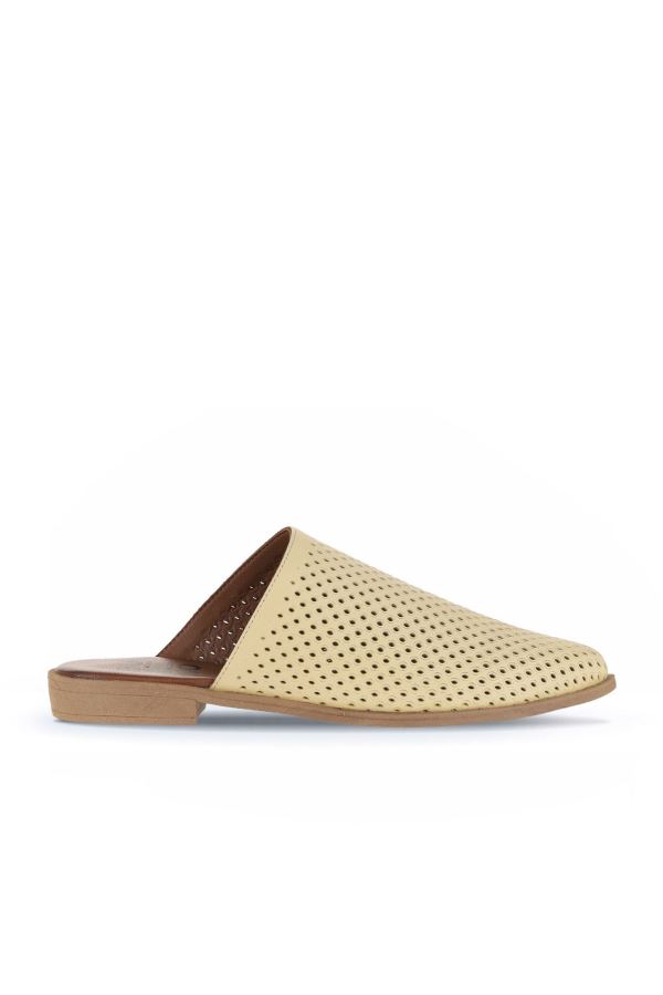 Sarı Deri Kadın Düz Terlik