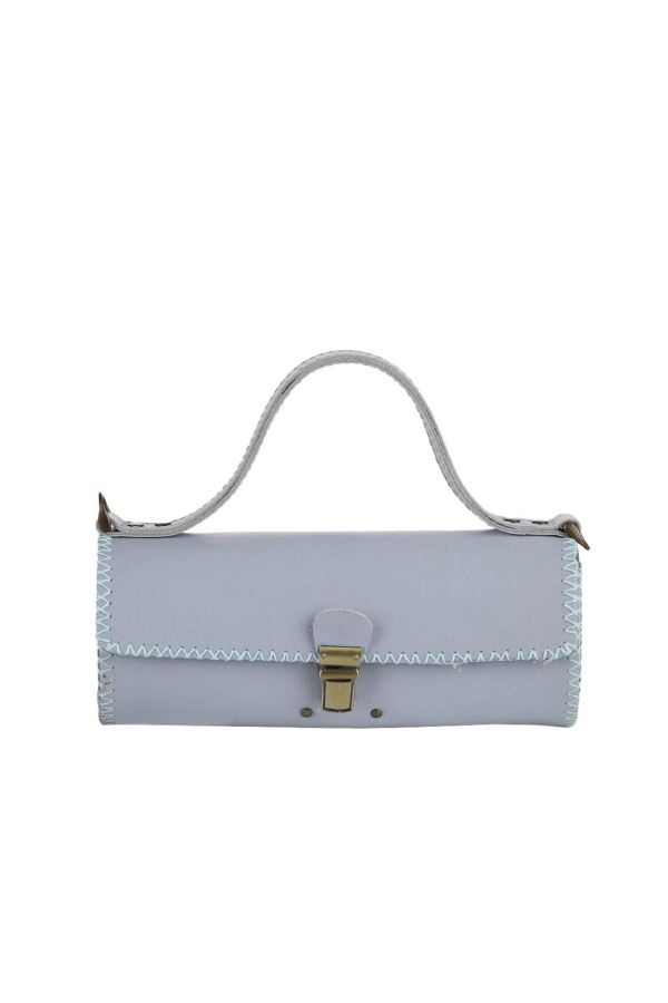 Mavi Açık Deri Kadın Deri El Çantası