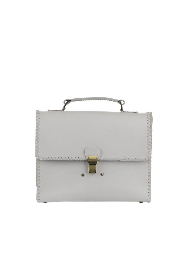 Gri Deri Kadın Deri El Çantası 