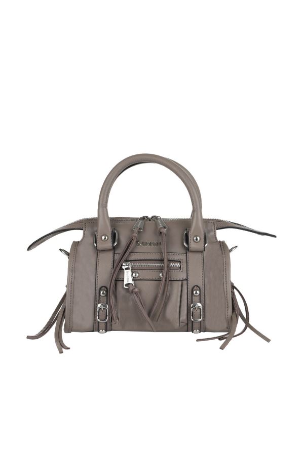 Gri Deri Kadın El Çantası