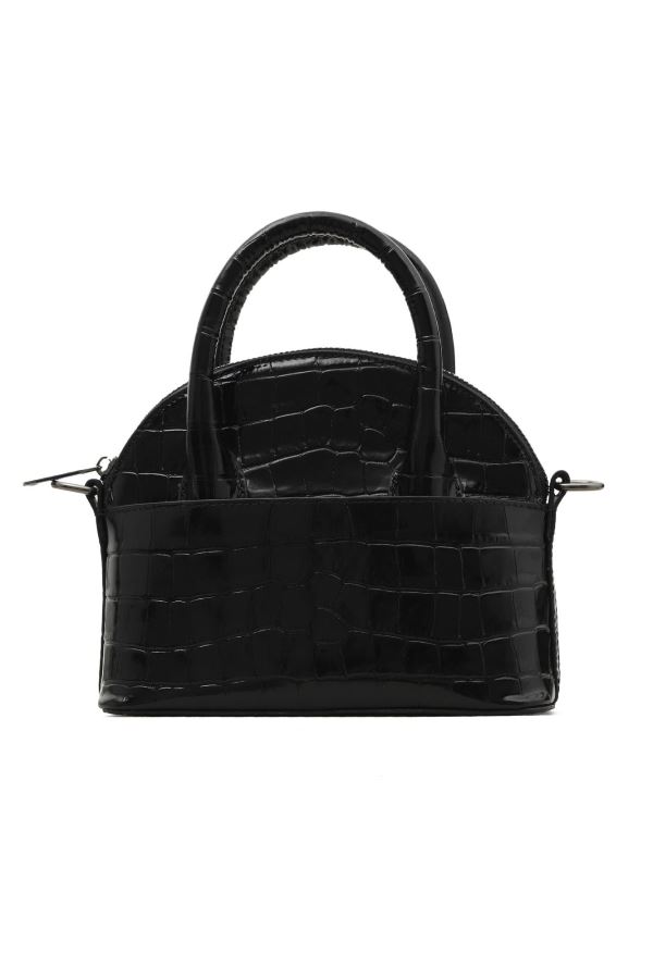 Siyah Kroko Deri Kadın El Çantası
