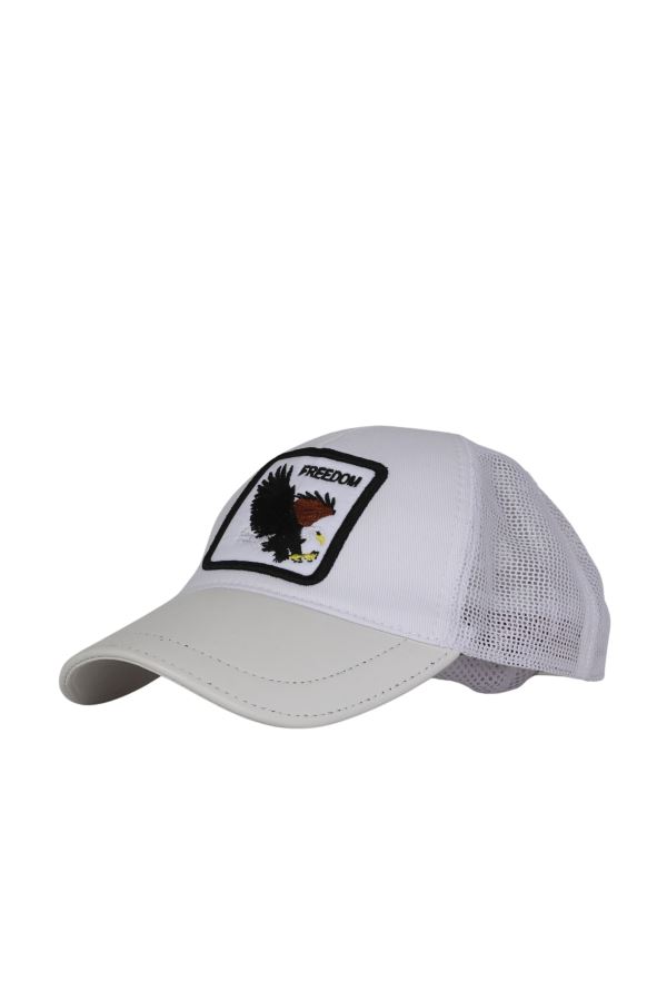 Beyaz Deri-Kumaş-Freedom Erkek Şapka