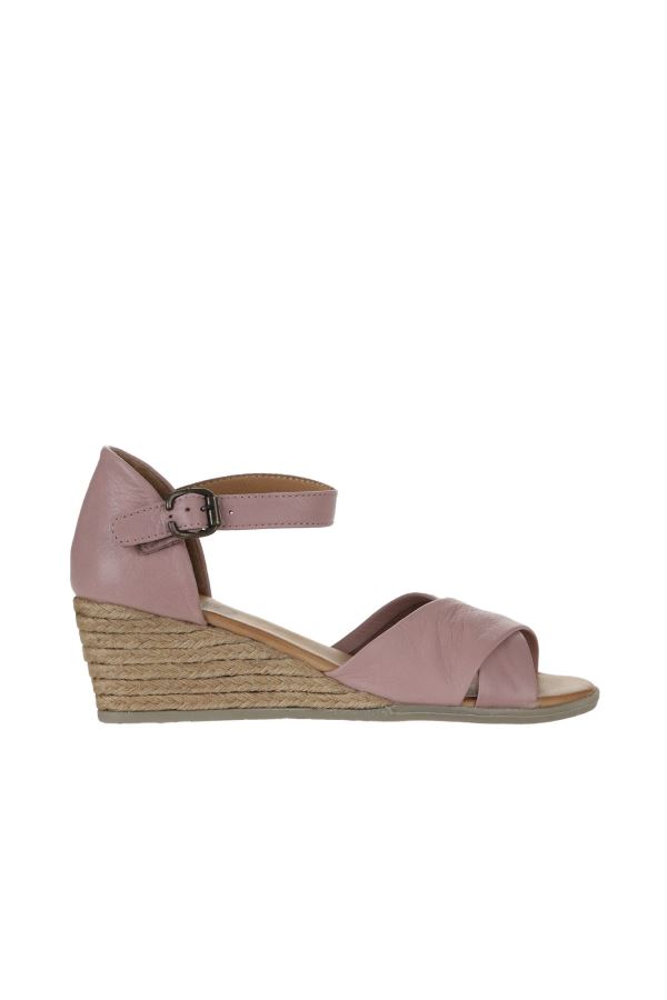 Gül Kurusu Deri Kadın Dolgu Topuklu Sandalet