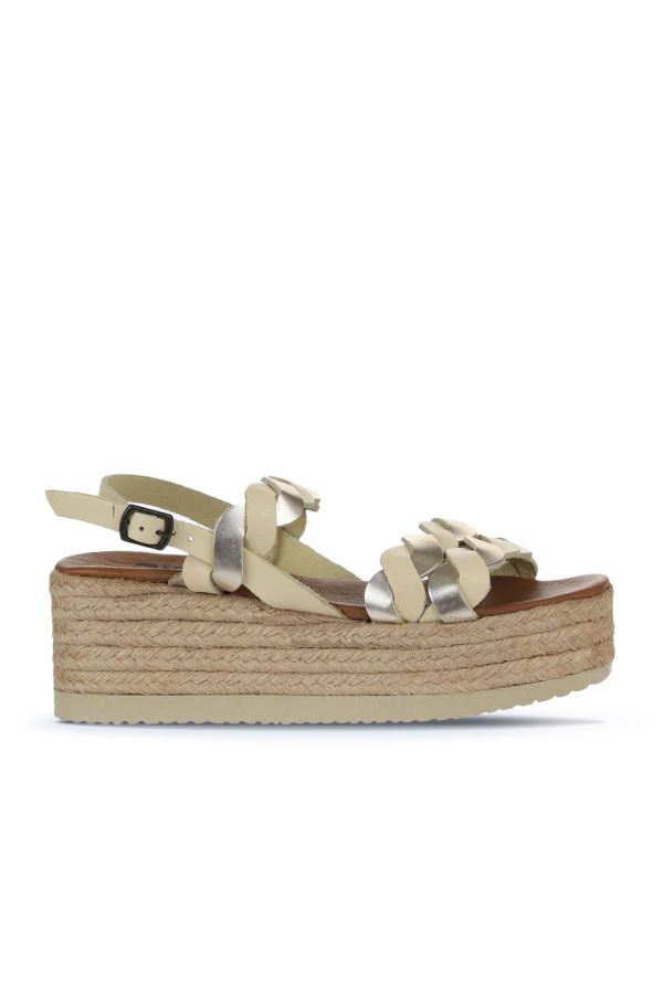 Sarı Parlak Deri Kadın Dolgu Topuklu Sandalet