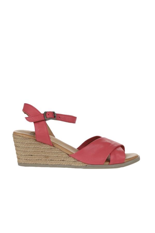 Fuşya Deri Kadın Dolgu Topuklu Sandalet