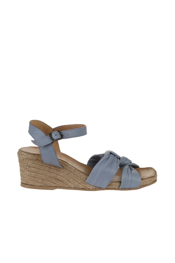 Mavi Deri Kadın Dolgu Topuklu Sandalet