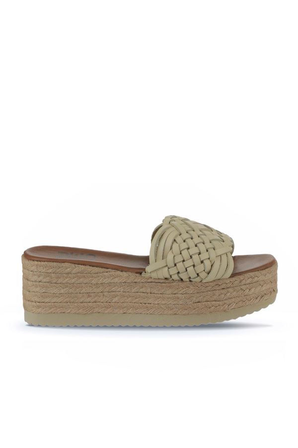 Sarı Deri Kadın Dolgu Topuklu Terlik