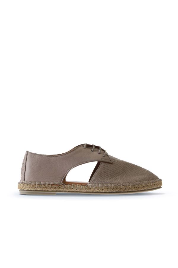 Gri Deri Kadın Espadril Ayakkabı