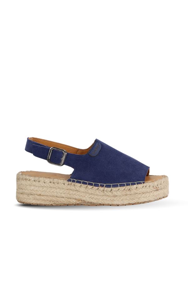 Lacivert Süet Kadın Düz Sandalet 