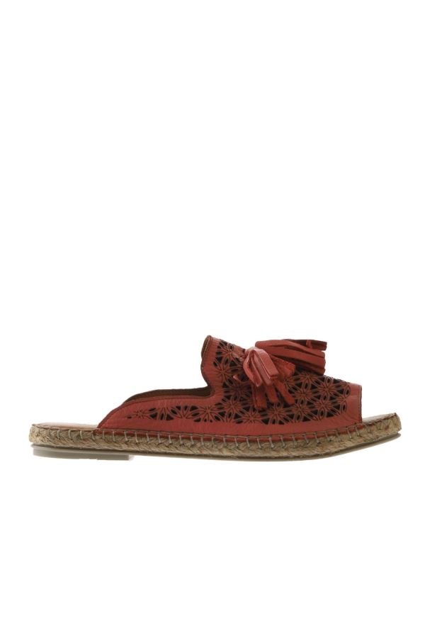 Mercan Deri Kadın Espadril Terlik 