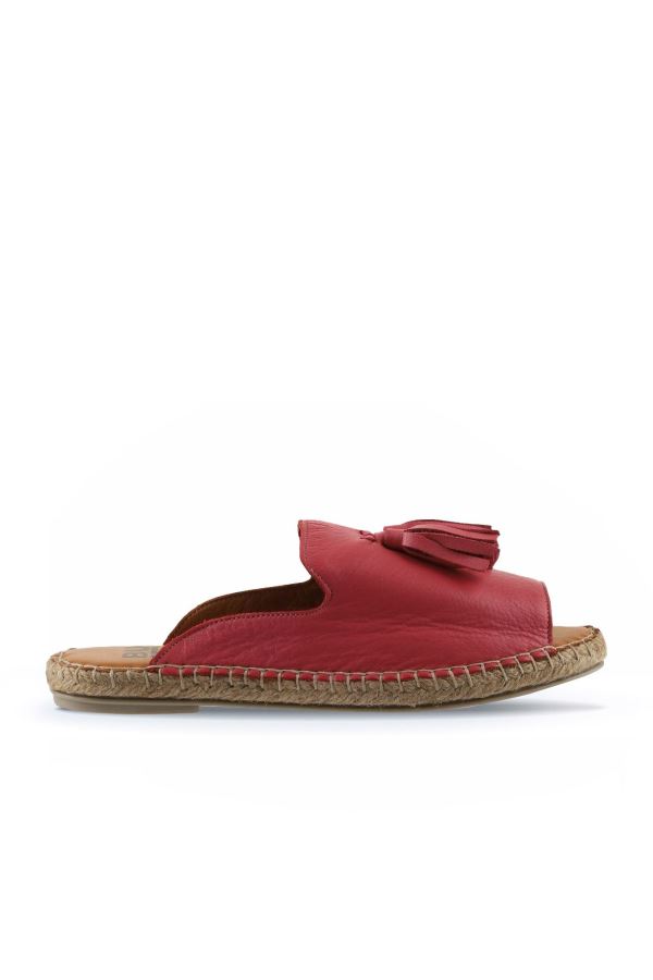 Fuşya Deri Kadın Espadril Terlik