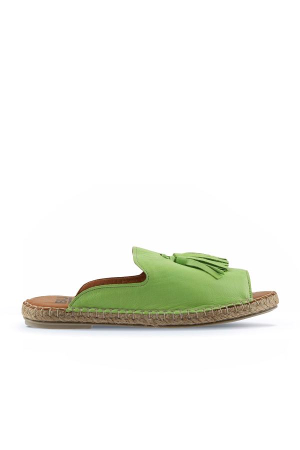 Yeşil Deri Kadın Espadril Terlik 