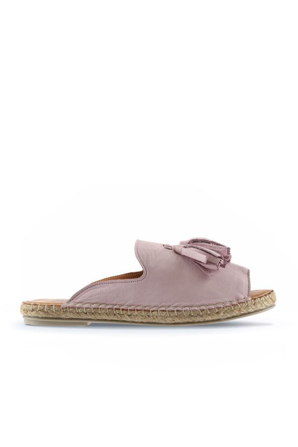 Pembe Deri Kadın Espadril Terlik