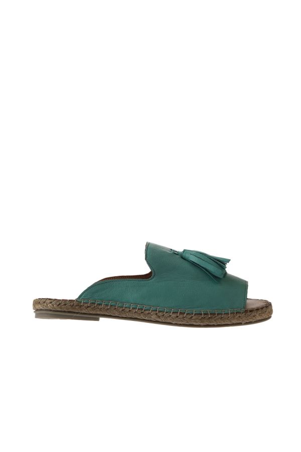 Yeşil Nil Deri Kadın Espadril Terlik