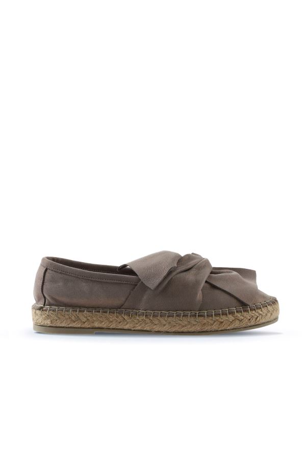 Gri Simli Deri Kadın Espadril Ayakkabı 