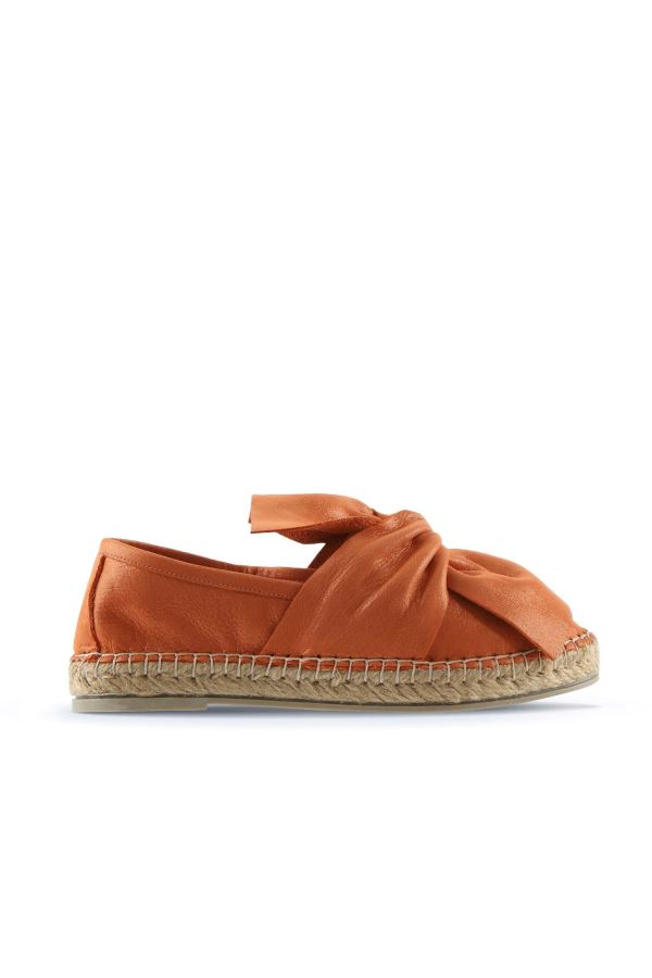 Turuncu Simli Deri Kadın Espadril Ayakkabı 