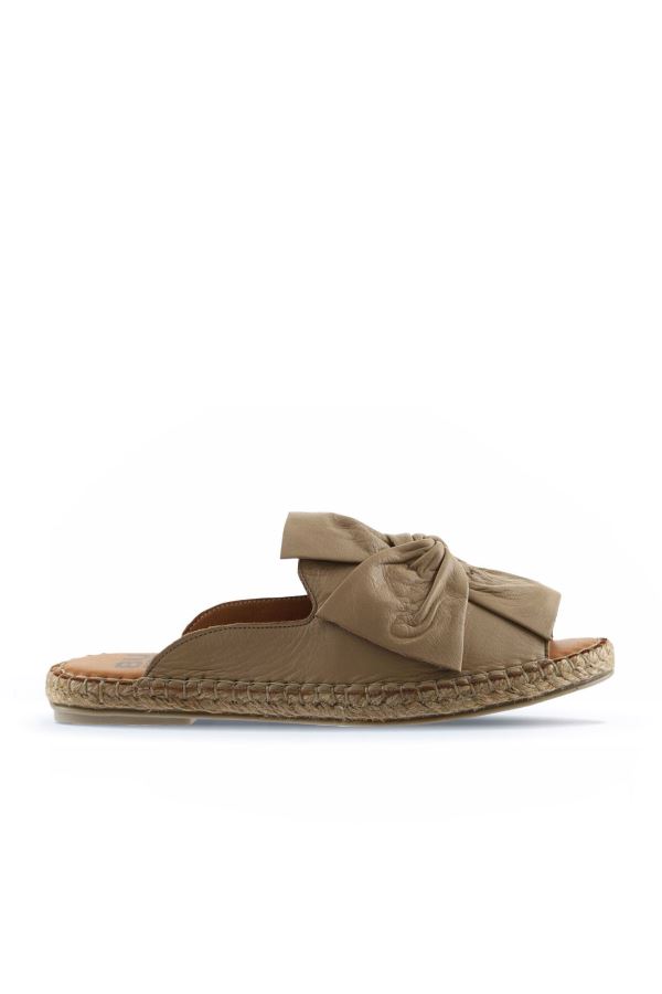 Vizon Deri Kadın Espadril Terlik