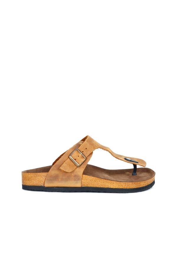 Sarı Greyzi Deri Erkek Parmak Arası Terlik