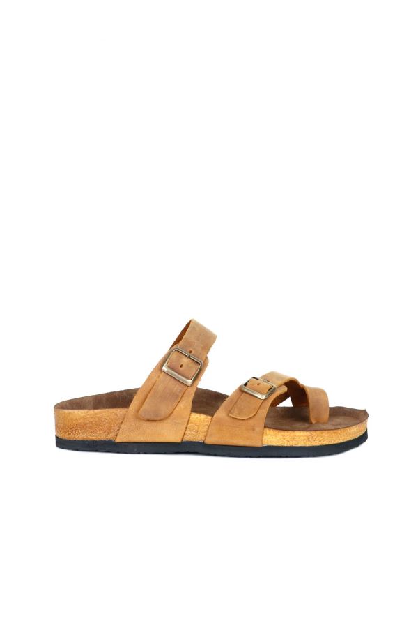 Sarı Greyzi Deri Erkek Parmak Arası Terlik