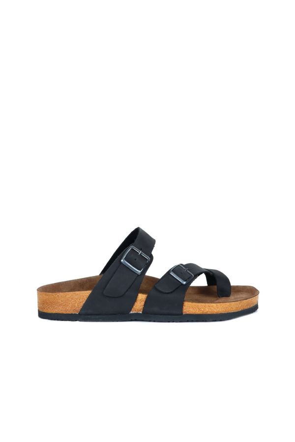 Siyah Greyzi Deri Erkek Parmak Arası Terlik