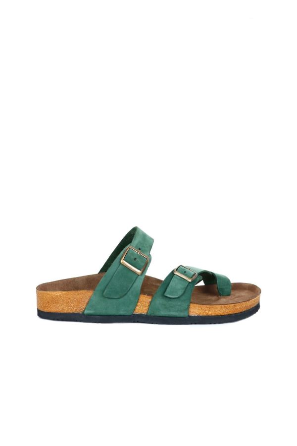 Yeşil Nubuk Deri Erkek Parmak Arası Terlik