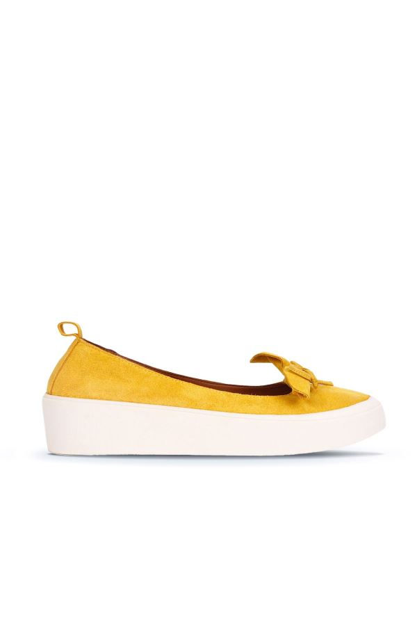 Sarı Süet Kadın Düz Babet 