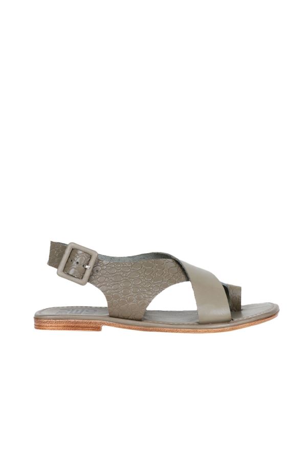 Haki Deri Kadın Parmak Arası Sandalet 