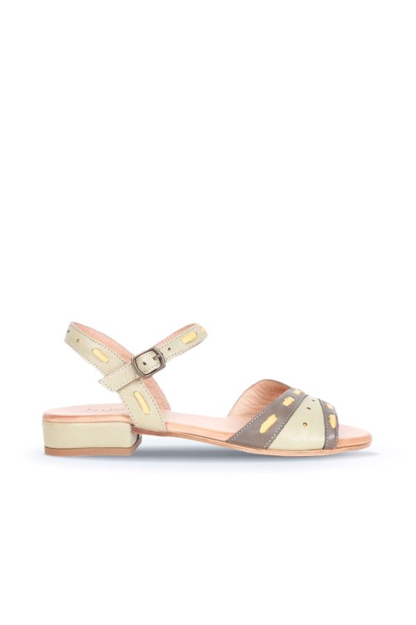 Haki Sarı Deri Kadın Topuklu Sandalet