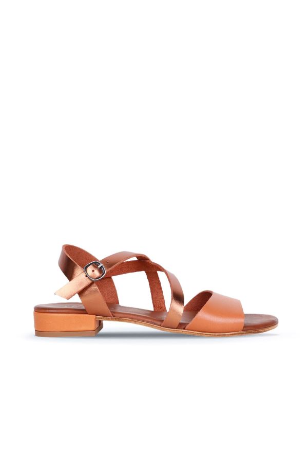Taba Deri Kadın Topuklu Sandalet 